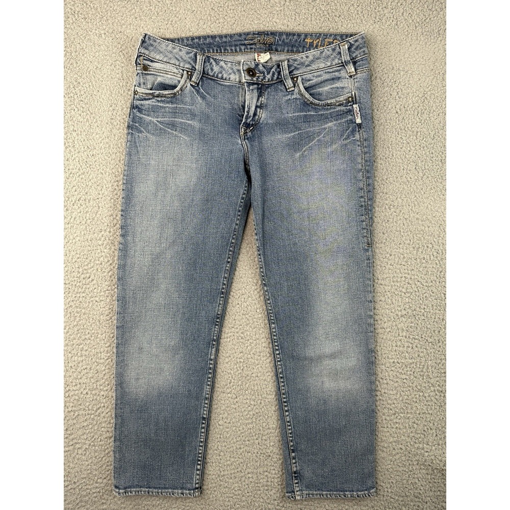 VTG Silver Tyler Jeans Womens 29 Blue Cropped Faded Retro 29x25